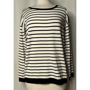 Spence Striped Pullover Knit Top Sz M Exposed Back Zipper Black & Ivory NEW